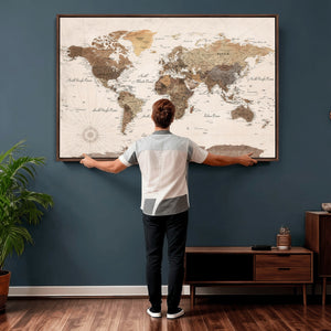 World Map Canvas Print – Framed Detailed Map of the World
