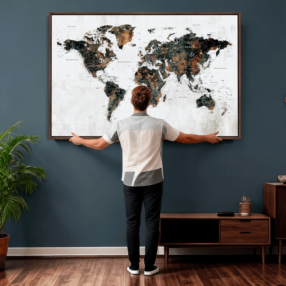 Large World Map Canvas Print – Framed Travel Map Wall Art