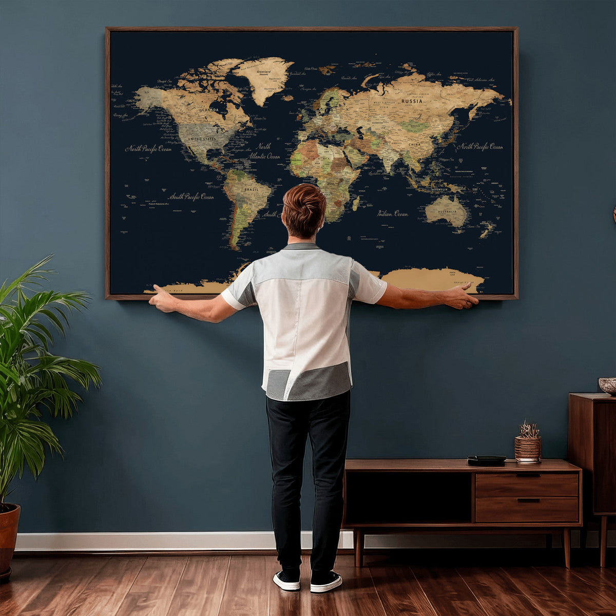 Vintage World Map Canvas on the Dark Background Wall Art