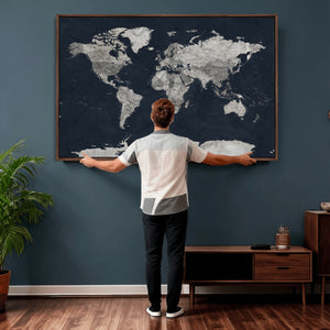 Colorful Watercolor World Map Canvas Print – Vibrant Framed