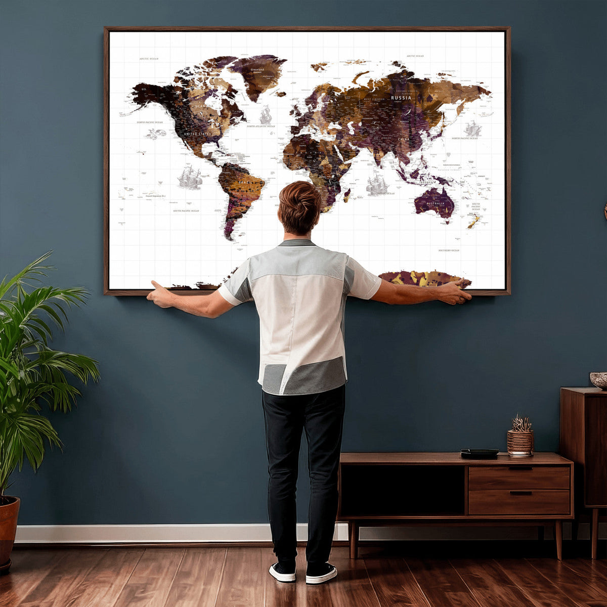 Rustic World Map Wall Art Canvas Print | Large World Map on