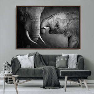 Elephant Family Wall Art Canvas, Framed Elephant Family