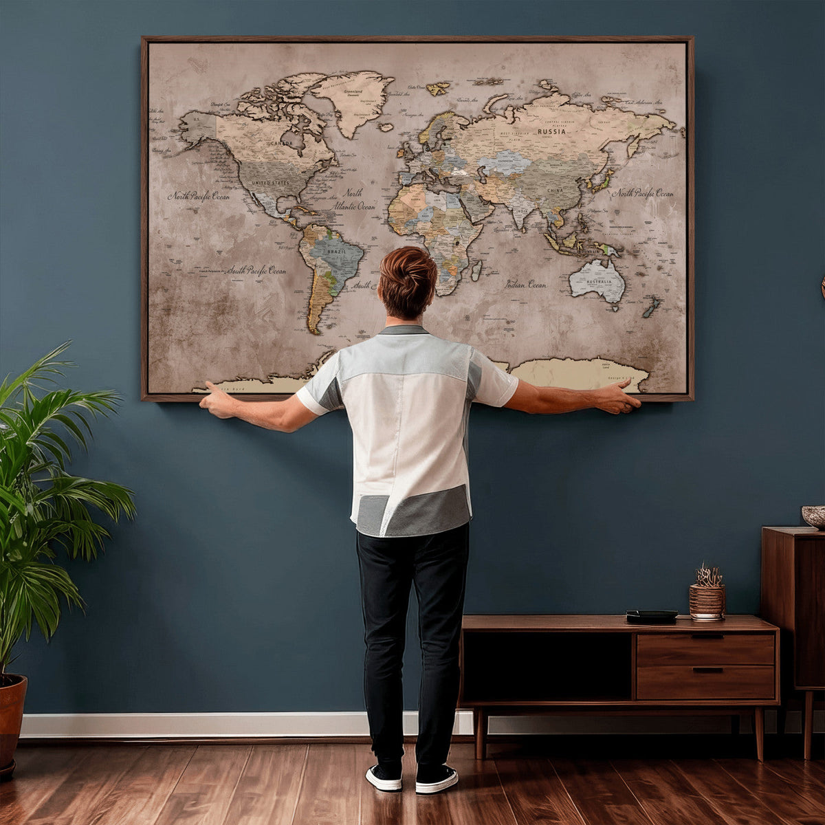 Grunge World Map Canvas Wall Art - Vintage Aged World Map
