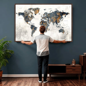 World Map Wall Art Canvas Print for Office Wall Decor