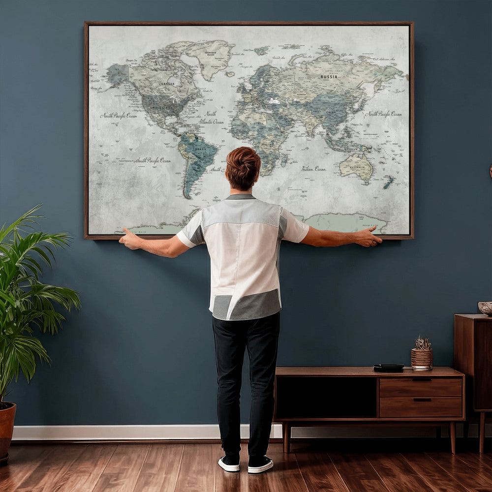 Neutral Vintage World Map Canvas Wall Art Print, Classic Map