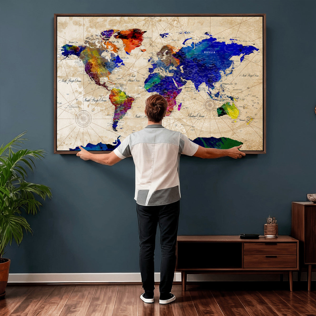 Watercolor World Map Canvas Print – Framed Wall Art for