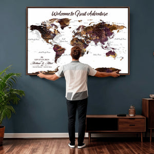 Custom Push Pin World Map Wall Art Canvas Print –