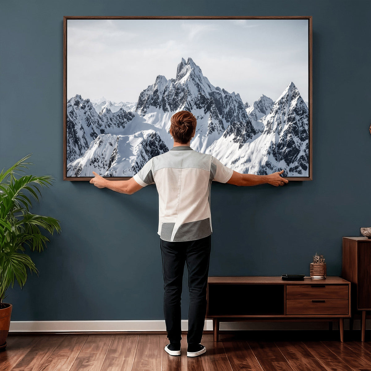 Snowy Mountain Range Canvas Print, Alpine Peaks Landscape