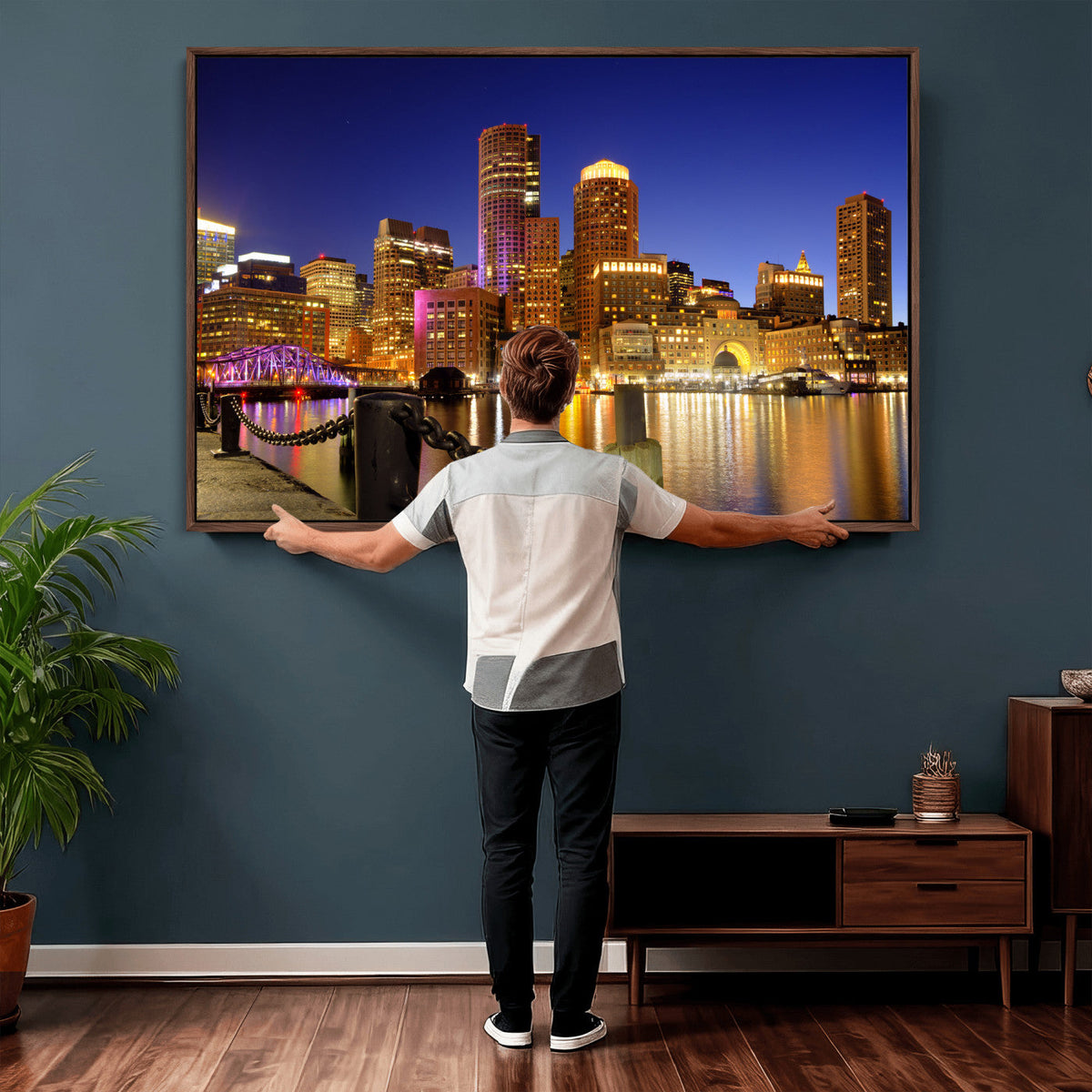 Boston Wall Art Canvas Print, Boston City Downtown Night