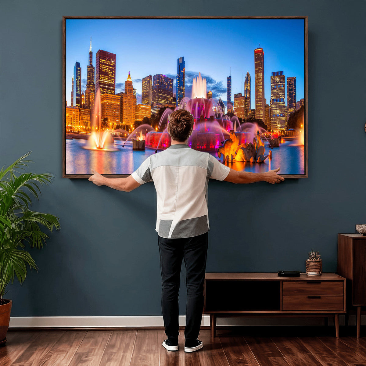 Chicago Wall Art Canvas Print, Chicago City Downtown Night