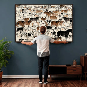 Farmhouse Animals Horse Longhorn Cow Wall Art Canvas Print -