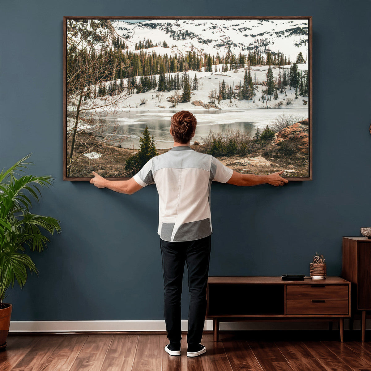 Snowy Mountain Landscape Wall Art Canvas Print, Alpine Pine