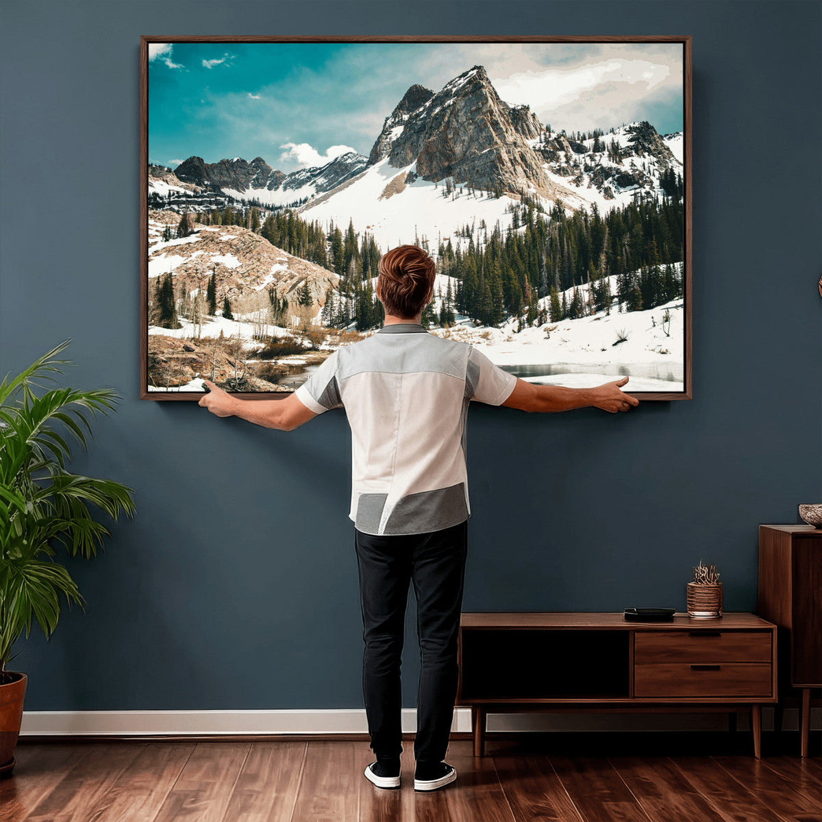 Snowy Mountain Wall Art Canvas Print, Alpine Pine Forest