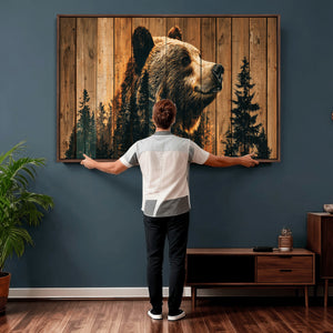 Rustic Bear Wall Art Canvas Print – Woodland Wildlife