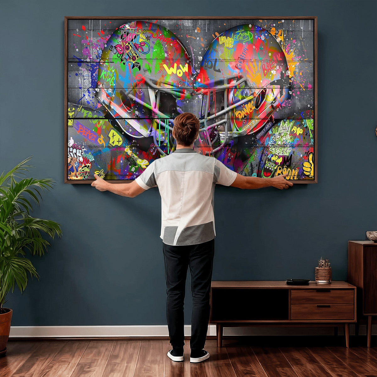 Graffiti Football Helmets Wall Art Canvas Print, Urban