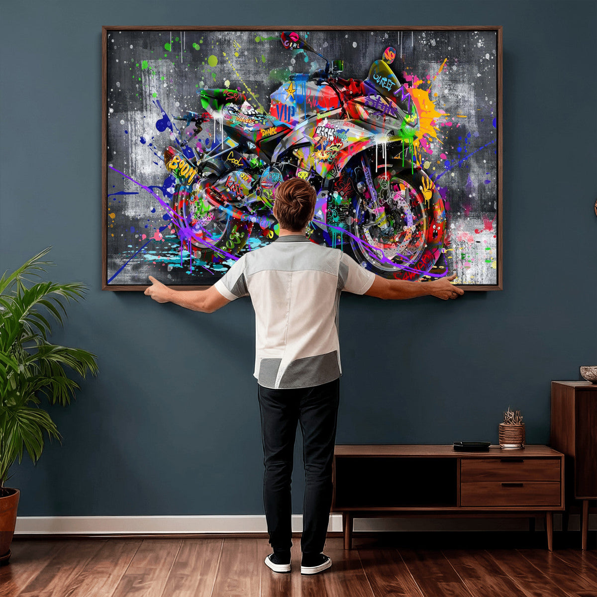 Graffiti Motorcycle Wall Art Canvas Print, Urban Street Art