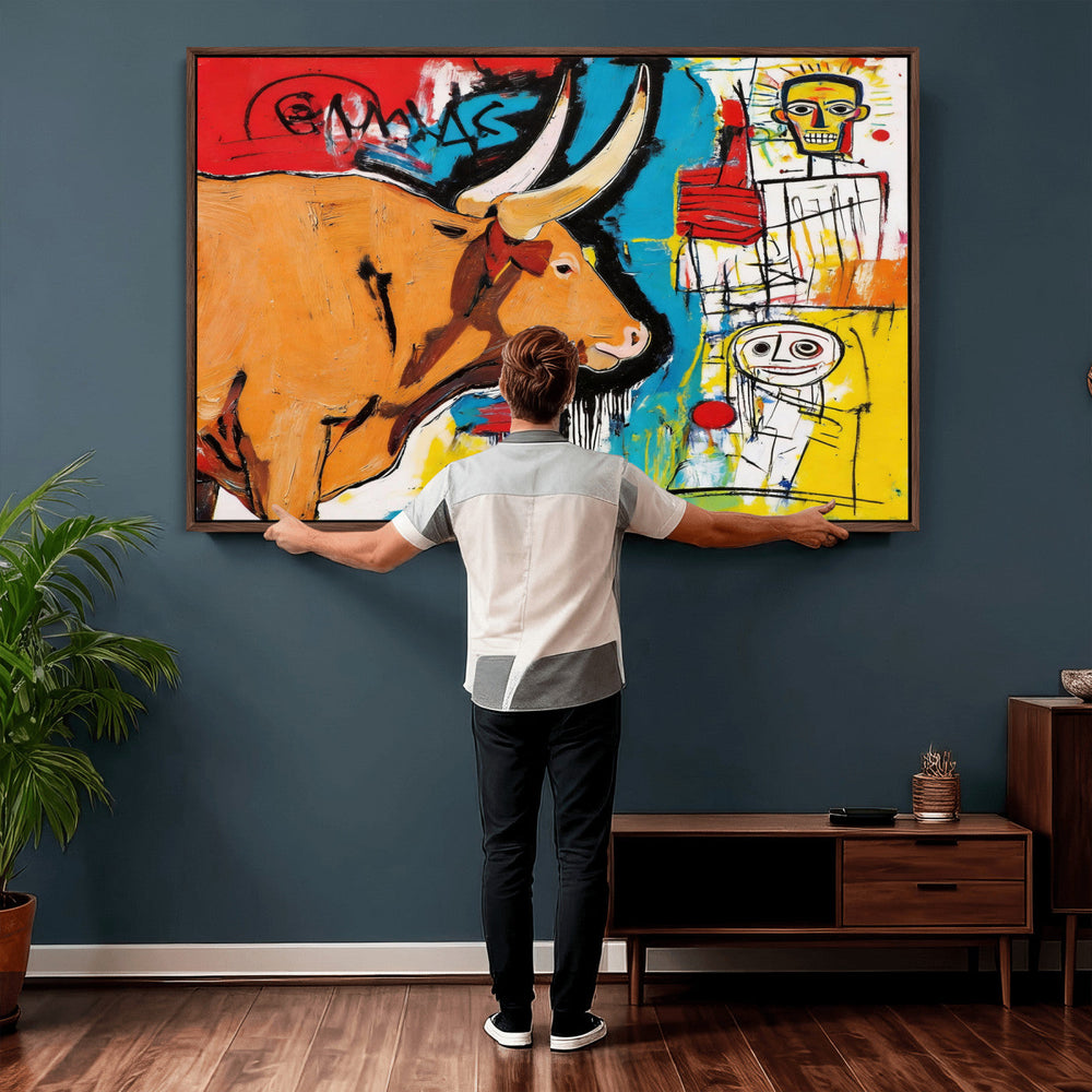 Basquiat Style Bull Graffiti Wall Art Canvas Print, Street