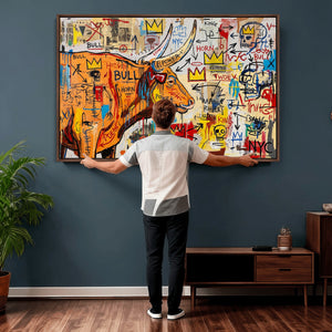 Basquiat Style Bull Graffiti Wall Art Canvas Print, Street