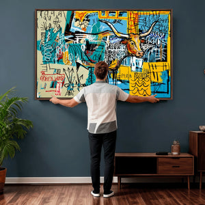 Basquiat Style Bird Bull Graffiti Wall Art Canvas Print,
