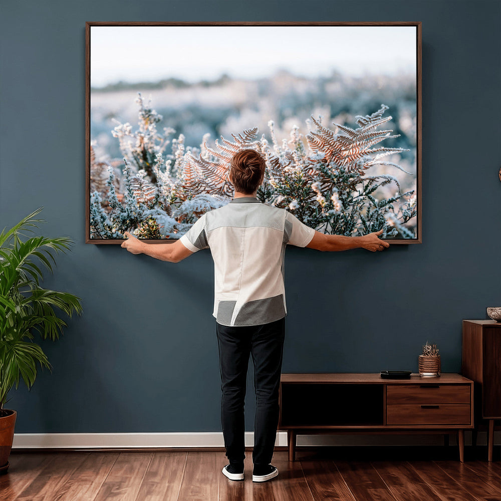 Frosted Fern Wall Art Canvas Print, Soft Winter Botanical