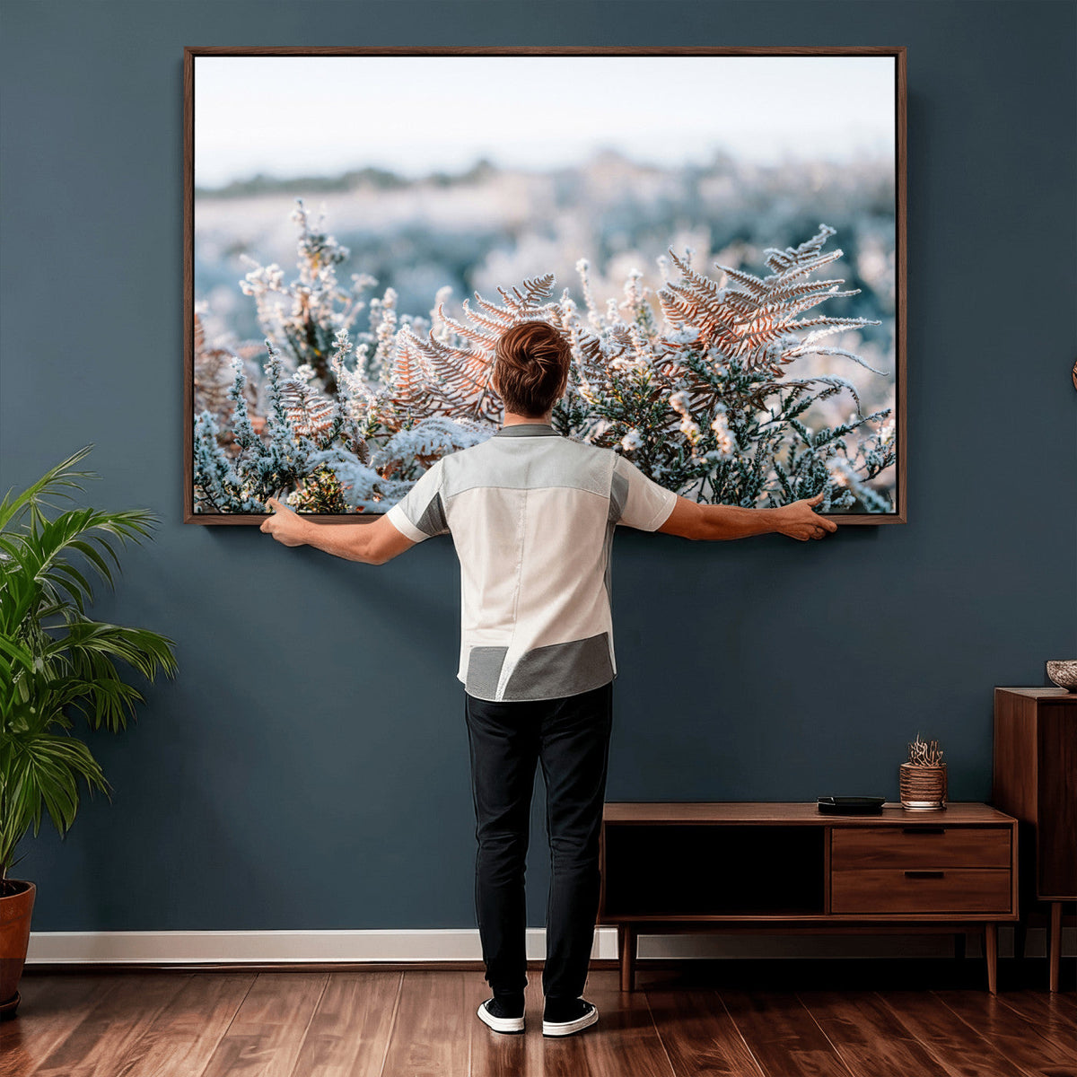 Frosted Fern Wall Art Canvas Print, Soft Winter Botanical