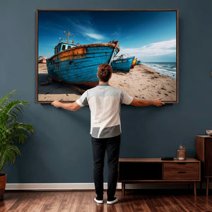Coastal Fishing Boats Wall Art Canvas Print, Sunset Beach