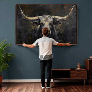 Rustic Longhorn Bull Wall Art Canvas Print – Vintage Western