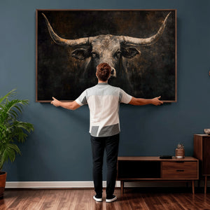 Vintage Longhorn Bull Wall Art Canvas Print – Rustic Western