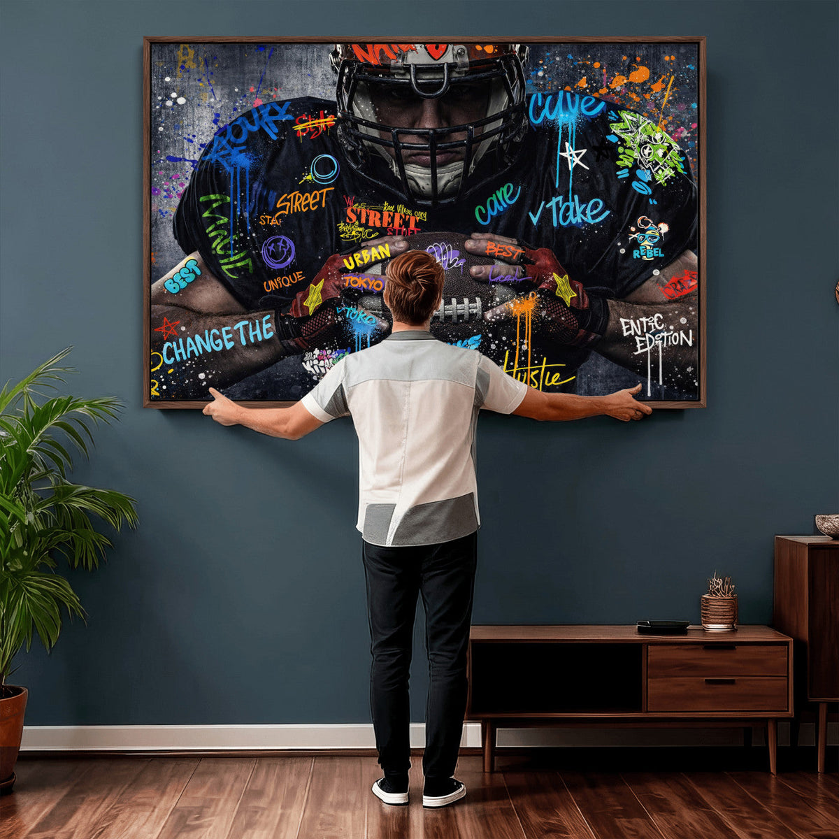 Graffiti American Football Player Street Art Wall Art Canvas