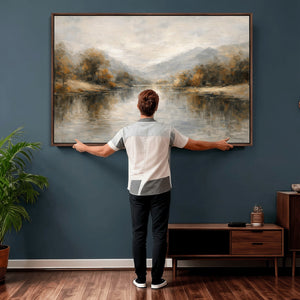 Neutral Abstract River Landscape Wall Art Canvas Print