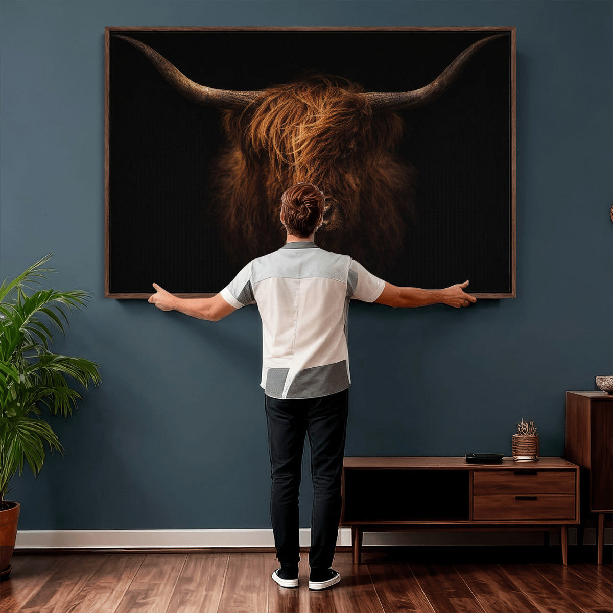 Highland Cow Wall Art Canvas Print – Moody Dark Rustic