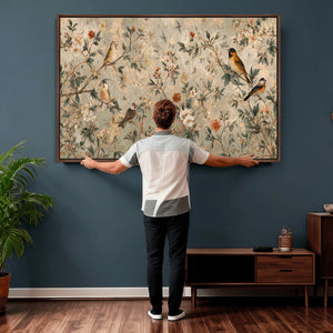 Vintage Birds and Flowers Wall Art Canvas Print, Botanical