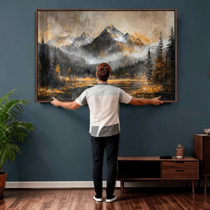 Mountain Lake Canvas Wall Art — Rustic Forest Landscape