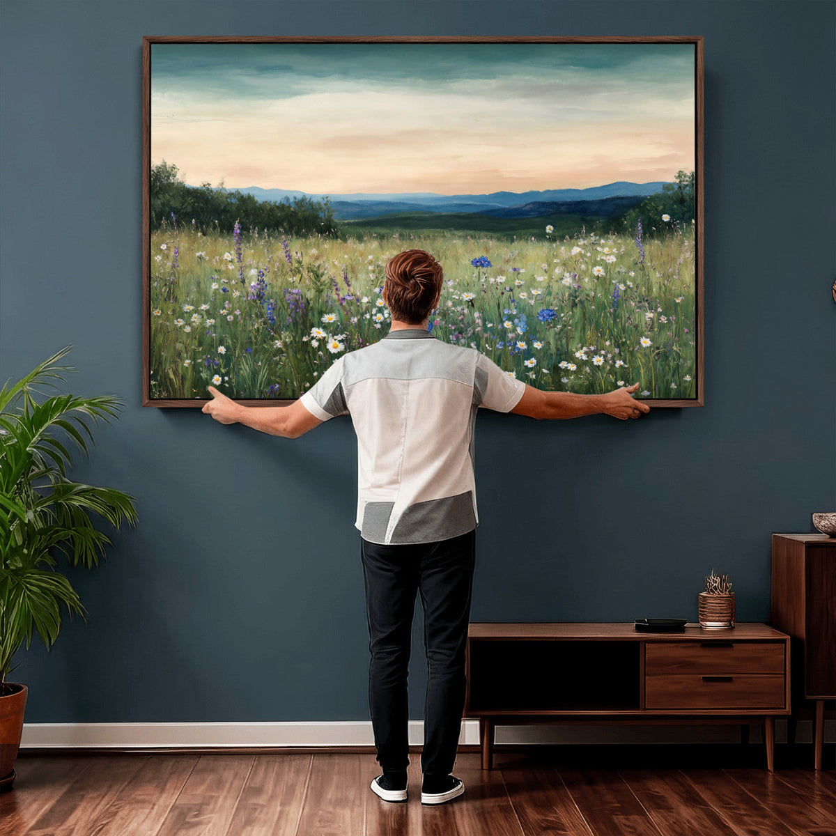 Wildflower Meadow Oil Painting Canvas — Daisy Lavender