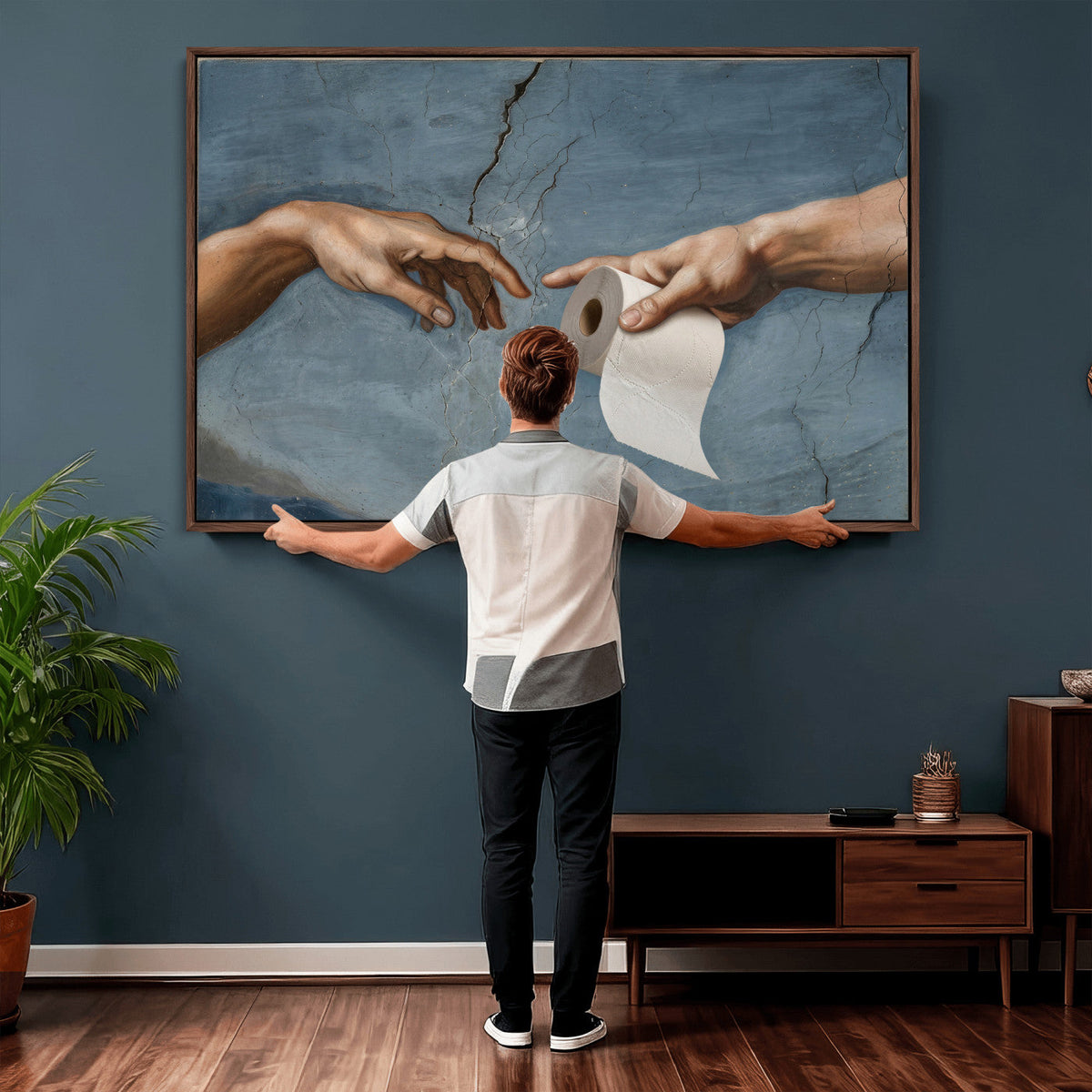 Funny Bathroom Canvas Wall Art, Michelangelo Creation of
