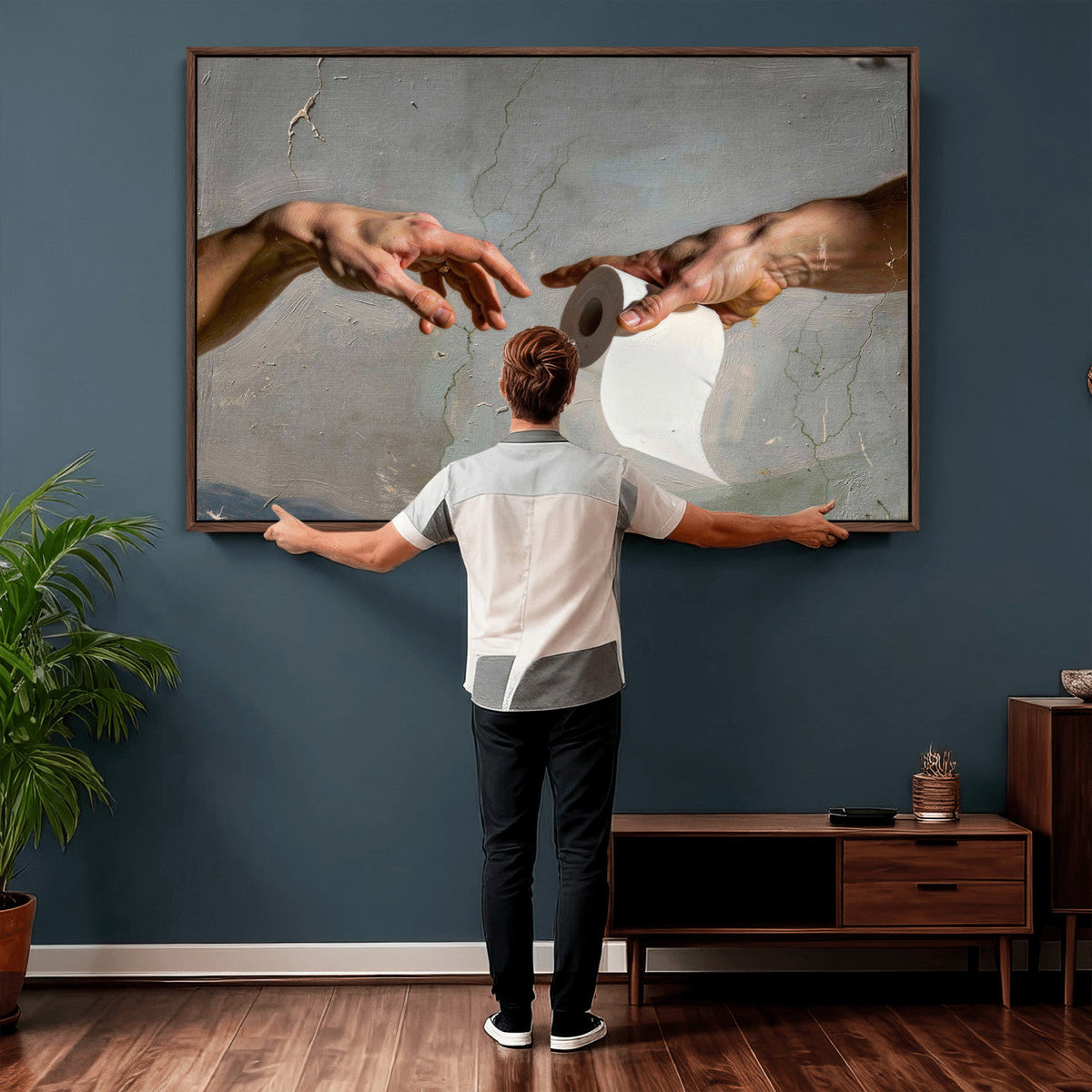 Funny Bathroom Wall Art Canvas, Creation of Toilet Paper