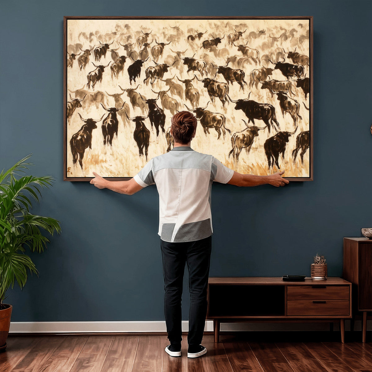 Texas Longhorn Sepia Canvas Wall Art, Western Cattle