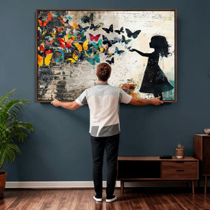 Banksy Butterfly Girl Wall Art Canvas Print, Framed Street