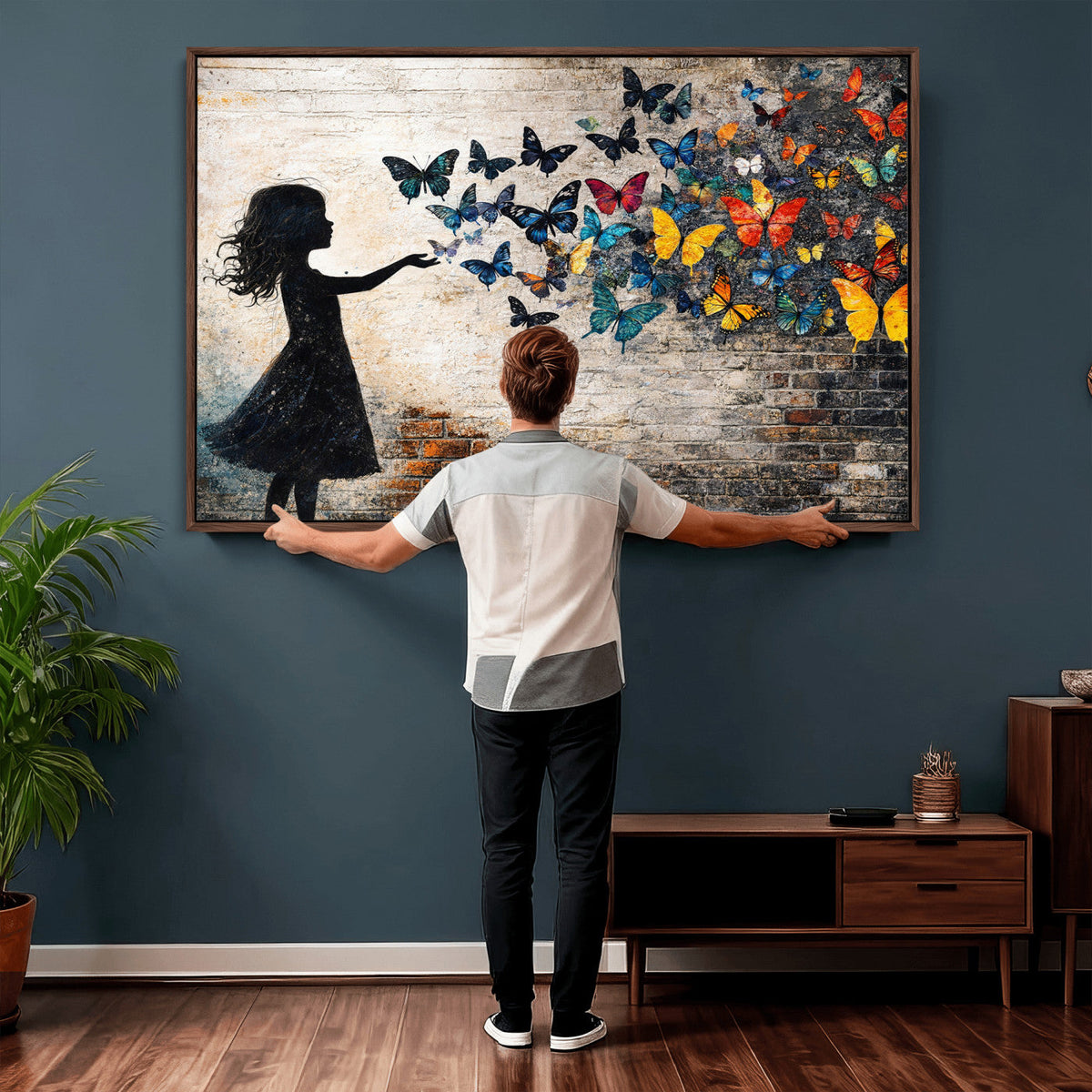 Banksy Butterfly Girl Wall Art Canvas Print, Framed Street
