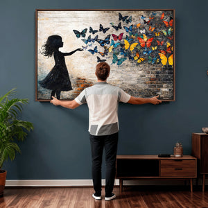 Banksy Butterfly Girl Wall Art Canvas Print, Framed Street