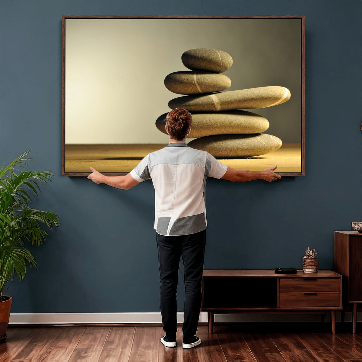 Zen Stone Wall Art Canvas Print, Balanced Rock Stack Framed