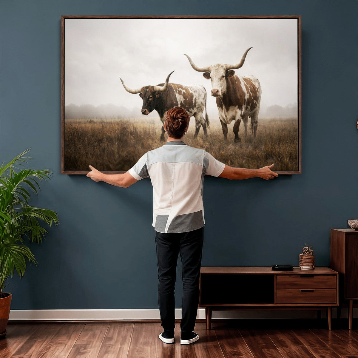 Texas Longhorn Canvas Wall Art Western Bull Desert Moody