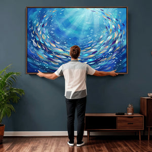 School of Fish Canvas Print | Blue Ocean Underwater Wall Art