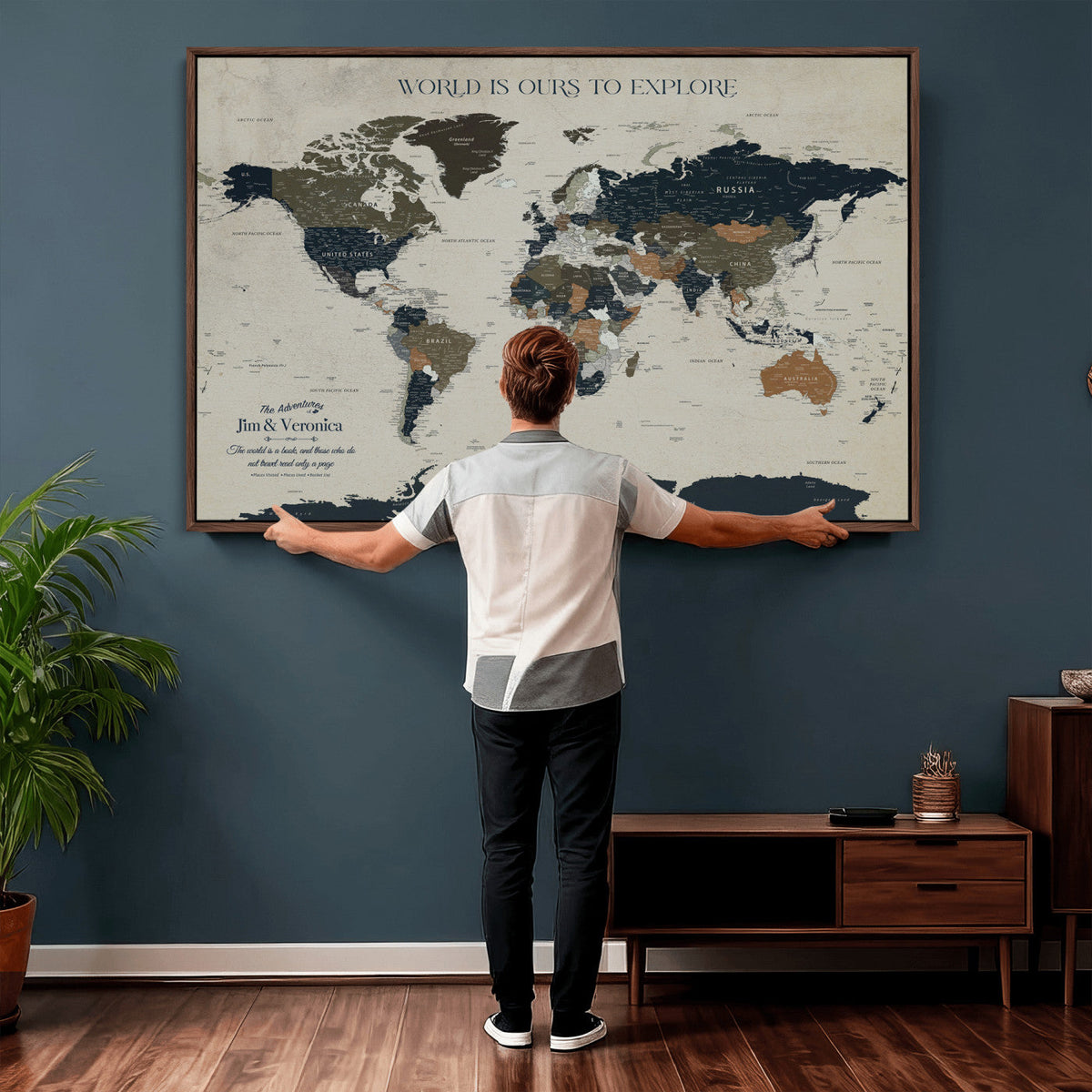 Custom Push Pin World Map Wall Art Canvas Print –