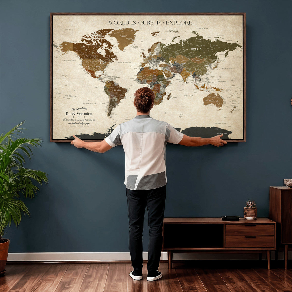 Custom Push Pin World Map Wall Art Canvas Print –
