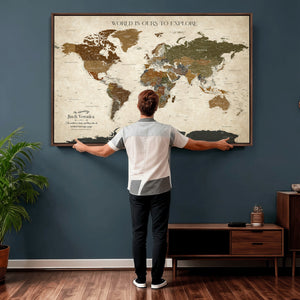 Custom Push Pin World Map Wall Art Canvas Print –