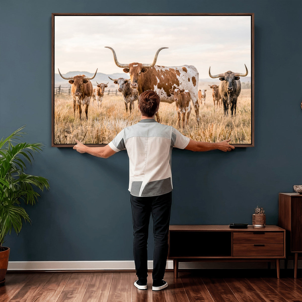 Texas Longhorn Canvas Wall Art, Rustic Farm Animal Photography Print, Farmhouse Country Decor, Western Ranch Art