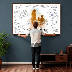 Wedding Guest Book Alternative Wall Art Canvas Print, Personalized Wedding Signature Poster, Custom Couple Photo Guestbook Canvas, Bridal Shower Reception Decor