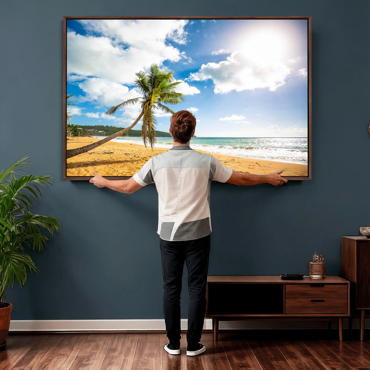 Tropical Beach Canvas Wall Art, Palm Tree Ocean Photo Print, Coastal Living Room Decor, Turquoise Sea Beach House Art, Summer Wall Art