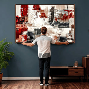 Blue Teal Abstract Canvas Wall Art, Modern Textured Painting Print, Navy Orange White Contemporary Art, Neutral Living Room Decor, Office Art